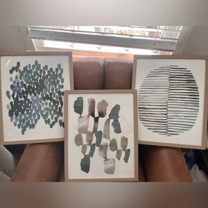 Abstract Watercolor Art Set with Natural Wood Frames